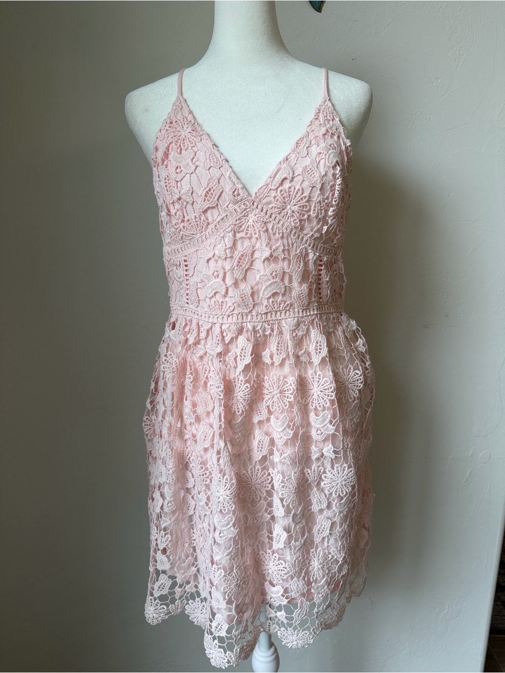 Hollister Baby Pink Lace Spaghetti-Strap Dress